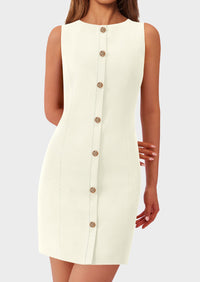 Business Sleeveless Button Down Elegant Work Office Formal Short Dresses