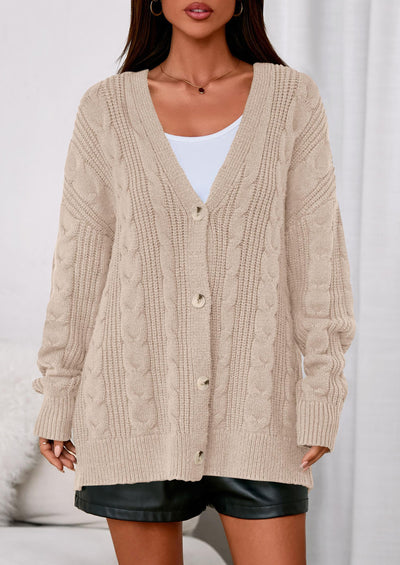 PRETTYGARDEN Women's Cable Knit Sweaters Fall Oversized Chunky Open Front Long Sleeve Cardigan Winter Coats