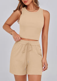 Solid Color Casual Sleeveless Two Piece Sets