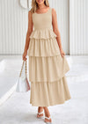PRETTYGARDEN Womens Summer Sleeveless Midi Dress Scoop Neck A Line Smocked Ruffle Tiered Layered Beach Vacation Dresses