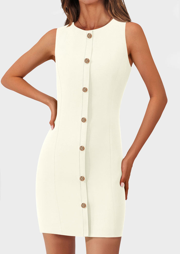Business Sleeveless Button Down Elegant Work Office Formal Short Dresses