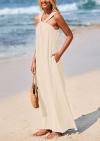 Casual Sleeveless Strappy Loose Flowy Beach Maxi Dress with Pockets