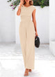 Dressy Ribbed Cap Sleeve Wide Leg Pants Elegant Casual Jumpsuits