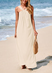 Casual Sleeveless Strappy Loose Flowy Beach Maxi Dress with Pockets