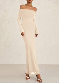 Off The Shoulder Bodycon Long Sleeve Mesh Maxi Dress