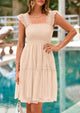 Casual Sleeveless Tulle Ruffle Square Neck Tiered Smocked Wedding Guest Mini Dresses