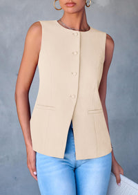 Dressy Business Casual Sleeveless Button Down Blazer Waistcoat