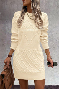 Long Sleeve Chunky Ribbed Knit Mini Sweater Dresses