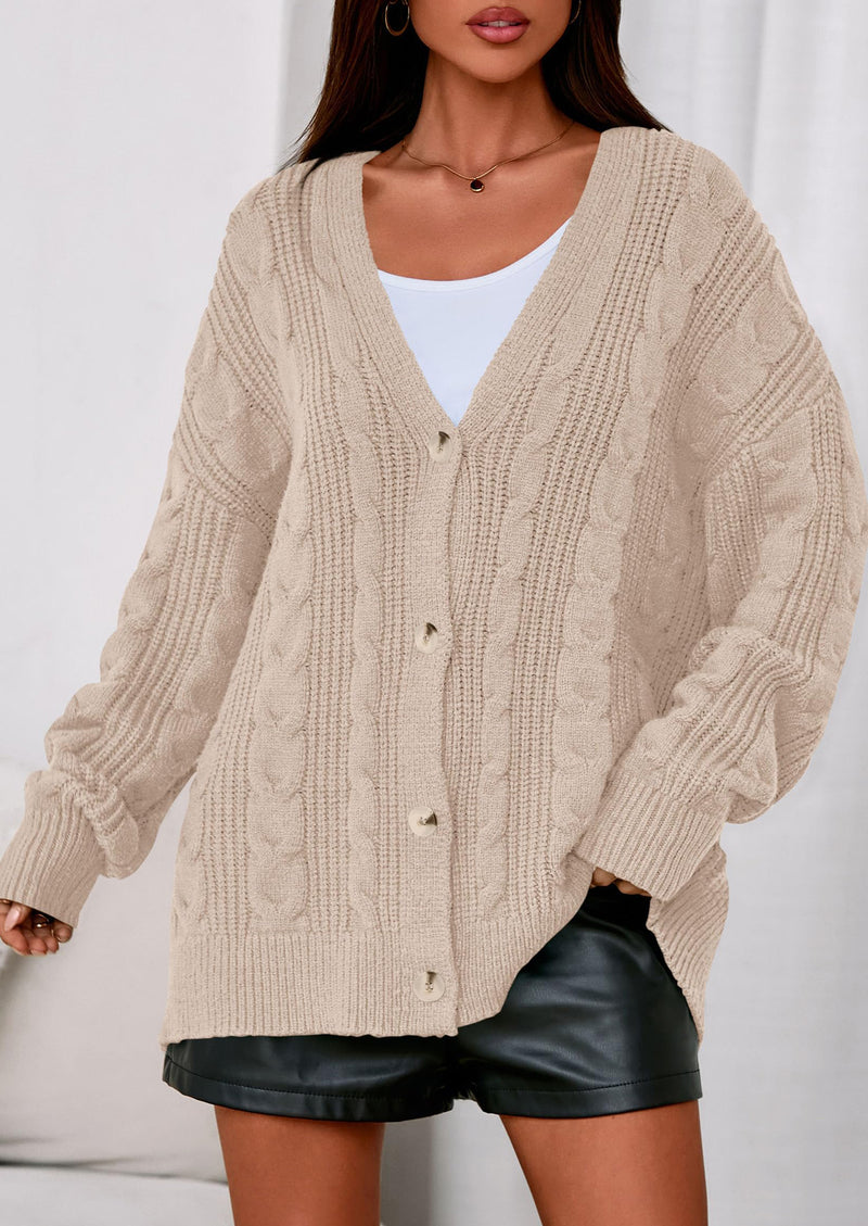 PRETTYGARDEN Women's Cable Knit Sweaters Fall Oversized Chunky Open Front Long Sleeve Cardigan Winter Coats