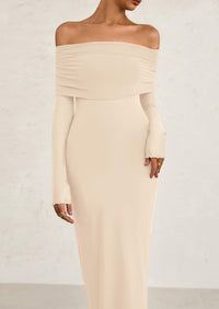 Off The Shoulder Bodycon Long Sleeve Mesh Maxi Dress