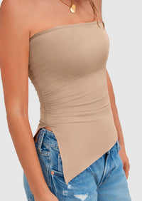 Strapless Ruched Asymmetric Bandeau Shirts