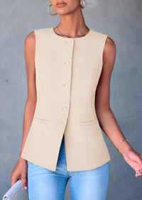 Dressy Business Casual Sleeveless Button Down Blazer Waistcoat