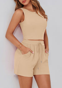 Solid Color Casual Sleeveless Two Piece Sets