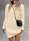 PRETTYGARDEN Sweater Dress for Women Long Puff Sleeve Turtleneck Ribbed Knit Oversized Pullover Winter Short Dress