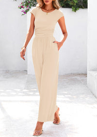 Dressy Ribbed Cap Sleeve Wide Leg Pants Elegant Casual Jumpsuits