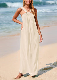 Casual Sleeveless Strappy Loose Flowy Beach Maxi Dress with Pockets