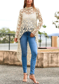 Long Sleeve Round Neck High Low Asymmetrical Irregular Hem Casual Blouse