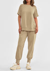 PRETTYGARDEN 2 Piece Outfit Tracksuits Casual Short Sleeve Tops High Waisted Sweatpants Set