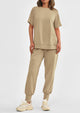 Casual Short Sleeve Tops High Waisted Sweatpants Two Piece Sets