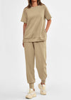 PRETTYGARDEN 2 Piece Outfit Tracksuits Casual Short Sleeve Tops High Waisted Sweatpants Set