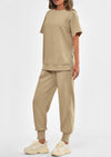PRETTYGARDEN 2 Piece Outfit Tracksuits Casual Short Sleeve Tops High Waisted Sweatpants Set