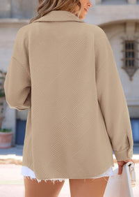 Button Down Collared Long Sleeve Textured Casual Shacket Jackets