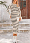 PRETTYGARDEN 2 Piece Skirts Sets For Women Fall Fashion Striped Sweater Dress Knit Lounge Travel Outfits Winter Clothing