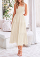 Smocked Ruffle A Line Long Flowy Sleeveless Beach Midi Dress