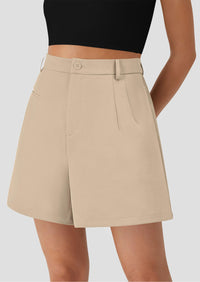 Elastic High Waisted Wide Leg Business Casual Dressy Shorts with Pockets