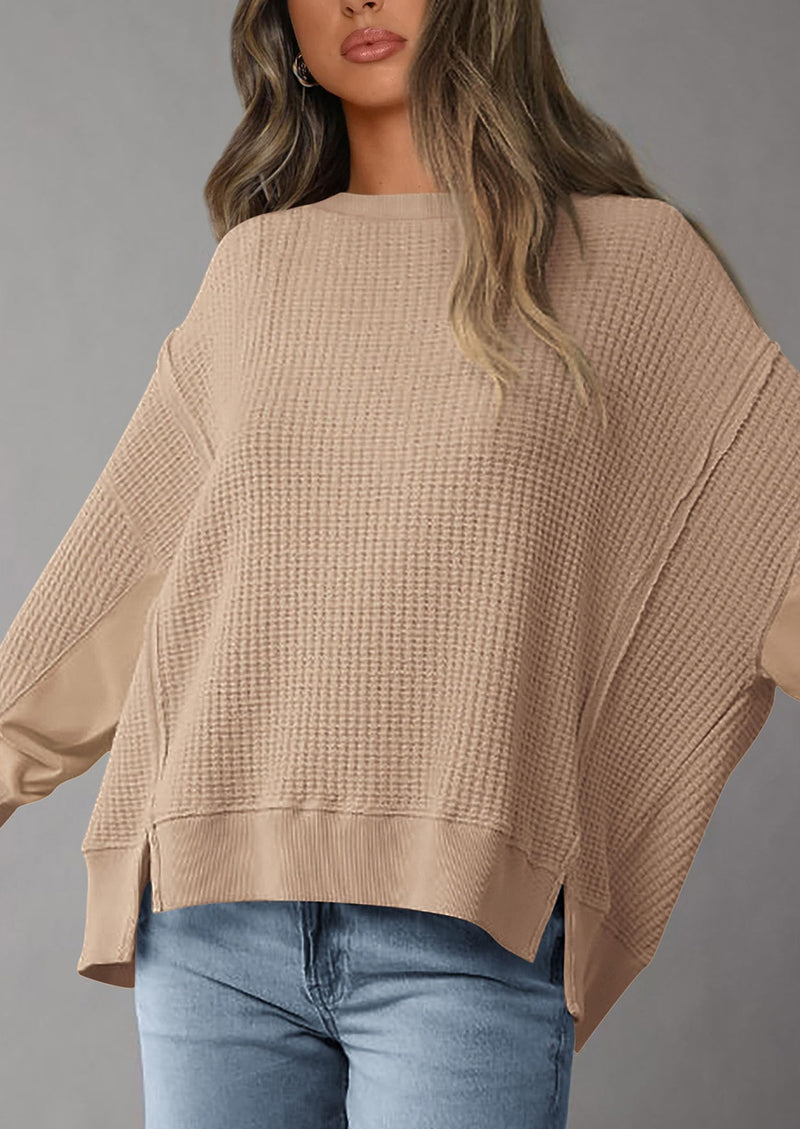 PRETTYGARDEN Oversized Sweatshirt for Women Fashion Crewneck Long Sleeve Pullover Waffle Knit Tops Fall Trendy Clothes