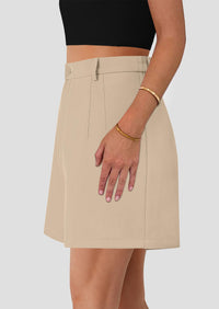Elastic High Waisted Wide Leg Business Casual Dressy Shorts with Pockets