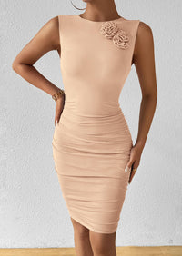 Sleeveless Bodycon Ruched Mesh 3D Flower Elegant Cocktail Party Mini Dresses