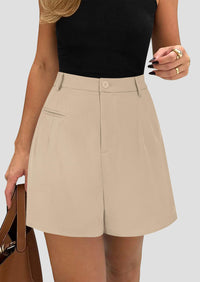 Elastic High Waisted Wide Leg Business Casual Dressy Shorts with Pockets
