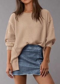 PRETTYGARDEN Oversized Sweatshirt for Women Fashion Crewneck Long Sleeve Pullover Waffle Knit Tops Fall Trendy Clothes