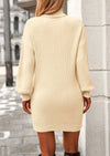 PRETTYGARDEN Sweater Dress for Women Long Puff Sleeve Turtleneck Ribbed Knit Oversized Pullover Winter Short Dress