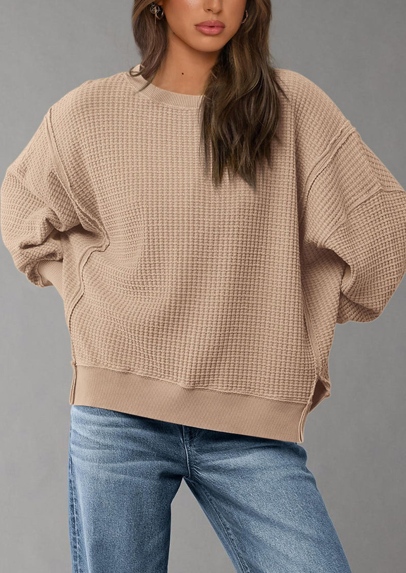 PRETTYGARDEN Oversized Sweatshirt for Women Fashion Crewneck Long Sleeve Pullover Waffle Knit Tops Fall Trendy Clothes