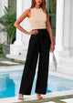 Ribbed Knit Sleeveless Crop Tank Tops Wide Leg Casual Pants Two Piece Sets