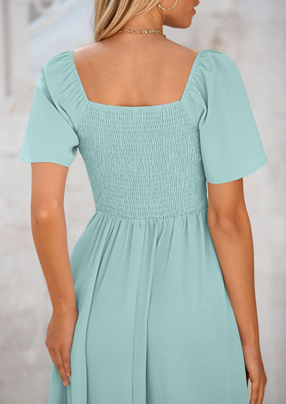 Casual Short Sleeve Bow Tie V Neck Ruffle Flowy Midi Dresses