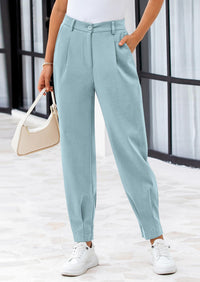 Summer High Waisted Ankle Length Trouser Slacks With Pockets
