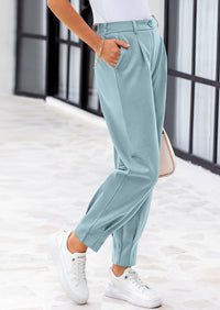 Summer High Waisted Ankle Length Trouser Slacks With Pockets