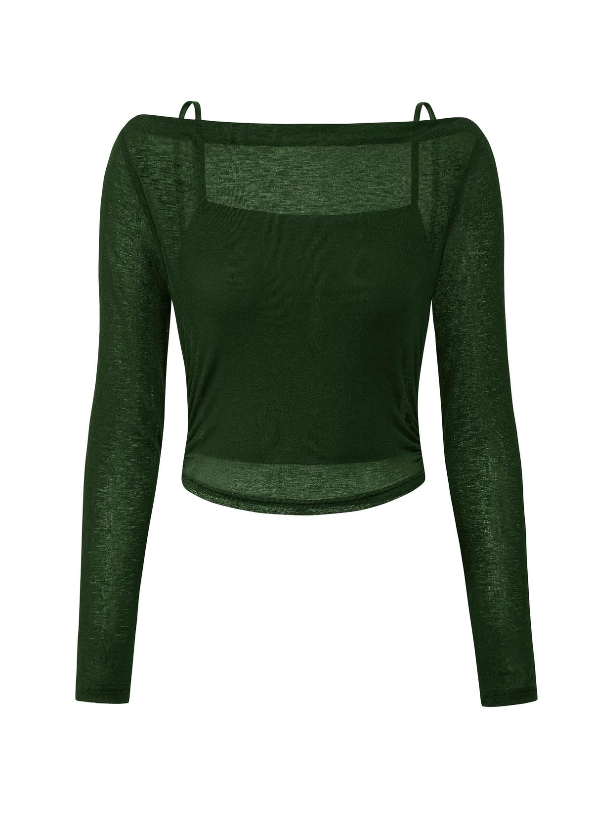 Boat Neck Long Sleeve Sheer Crop Cover Up with Spaghetti Strap Camisole 2 Piece Blouses