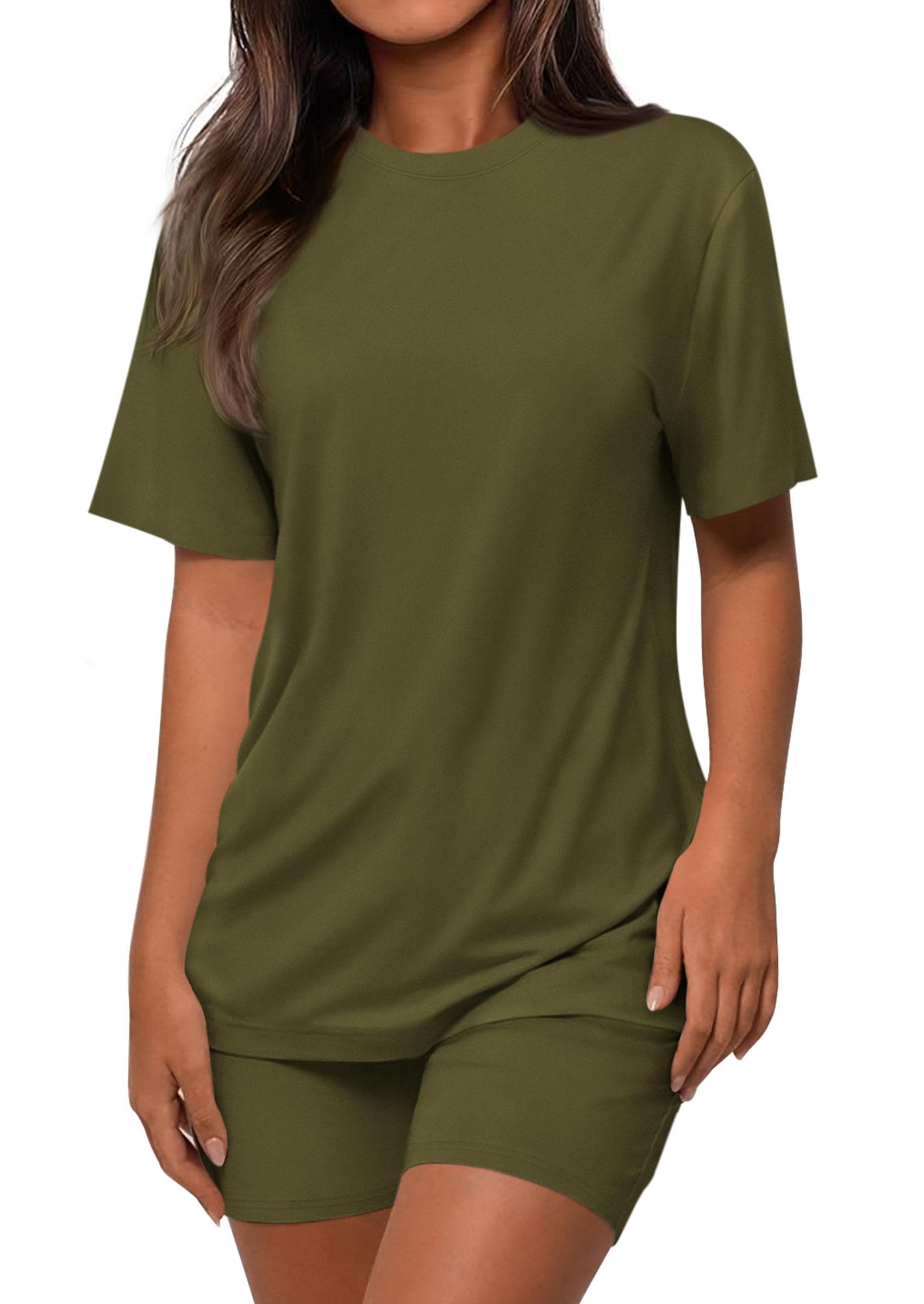 PRETTYGARDEN Women's Two Piece Matching Lounge Sets Summer Casual Tops Short Sleeve Shirts Shorts Travel Airport Outfits PRETTYGARDEN