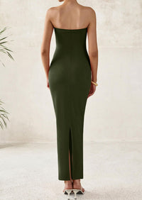 Strapless Tube Bodycon Ruched Slit Maxi Dresses