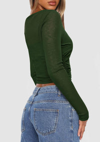 Boat Neck Long Sleeve Sheer Crop Cover Up with Spaghetti Strap Camisole 2 Piece Blouses