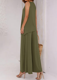 Asymmetrical Split Tank Tops Wide Leg Pants  Two Piece Sets