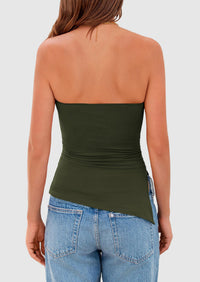 Strapless Ruched Asymmetric Bandeau Shirts