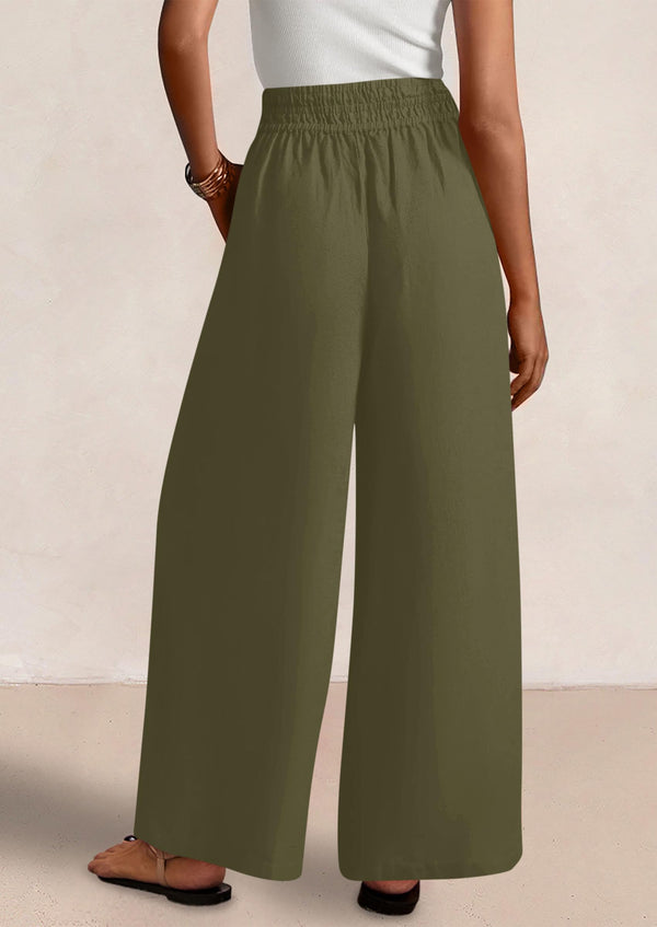 Casual Elastic Waist Loose Flowy Palazzo Pants Trousers with Pockets