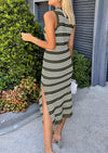 Knit Side Slit Striped Long Tank Dress