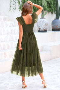 Casual Sleeveless Smocked Ruffle Tulle Flowy Beach Sundress