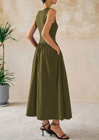 Casual Sleeveless Patchwork Knit Flowy Beach Maxi Dresses